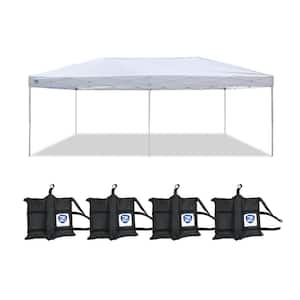 20 ft. x 10 ft. Everest Pop Up Canopy, White and Leg Wrap Weight Bags (Set of 4)