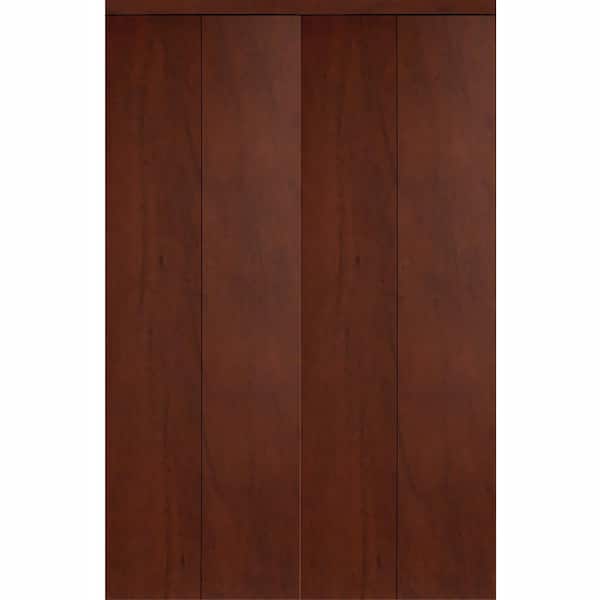 Impact Plus 42 in. x 96 in. Smooth Flush Cherry Solid Core MDF Interior Closet Bi-Fold Door with Matching Trim