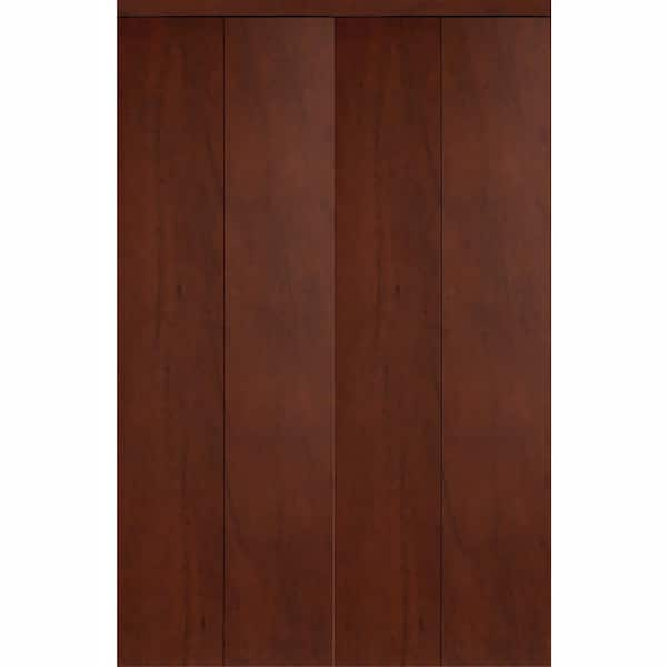 Impact Plus 71 in. x 80 in. Smooth Flush Cherry Solid Core MDF Interior Closet Bi-Fold Door with Matching Trim