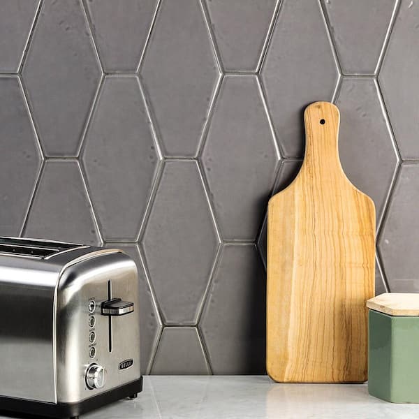 Birmingham Hexagon Charcoal 4 in. x 8 in. 8mm Polished Ceramic Subway Tile (5.38 sq. ft. / box)