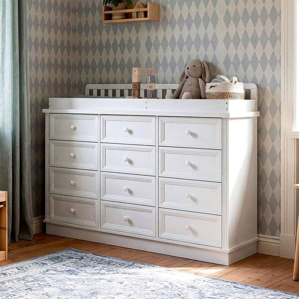 dresser drawers under $100 Kingdely White 100% Pine Solid Wood 12 Drawer 55.1 in. without Mirror with Changing Table, Chest of for Home Use ZN-HS330183-02 with exposed dovetail joints Closure type:Y-Straps Bedroom furniture segment: WOMEN These are the best