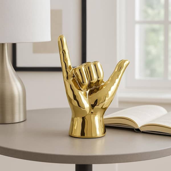 Liv & Skye 5.75 in. x 7 in. Gold Stoneware Shaka Gesture Hand