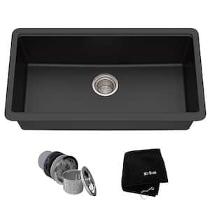 Undermount Granite Composite 32 in. Single Basin Kitchen Sink Kit in Black