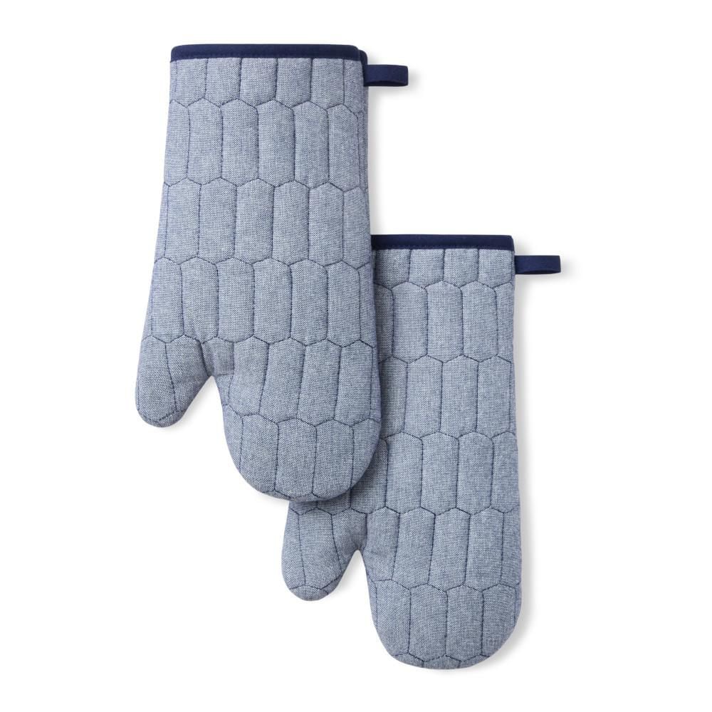 Honeycomb Quilted Chambray Navy Blue 7 in. x 13 in. Cotton Oven Mitt Set 2-Piece price history on PriceWatchPro