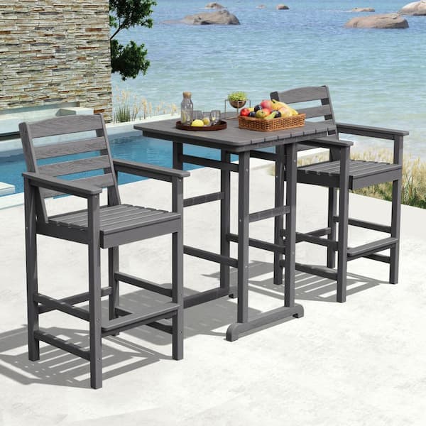 JEAREY 3-Pieces HDPE Plastic Square 46 in. Outdoor Bar Set in Gray