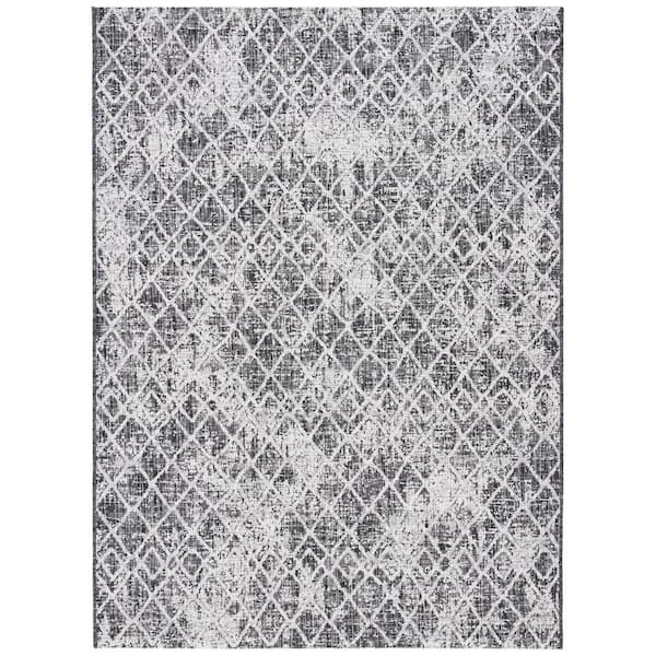 SAFAVIEH Courtyard Black/Gray 8 ft. x 10 ft. Distressed Diamond Geometric Indoor/Outdoor Patio  Area Rug