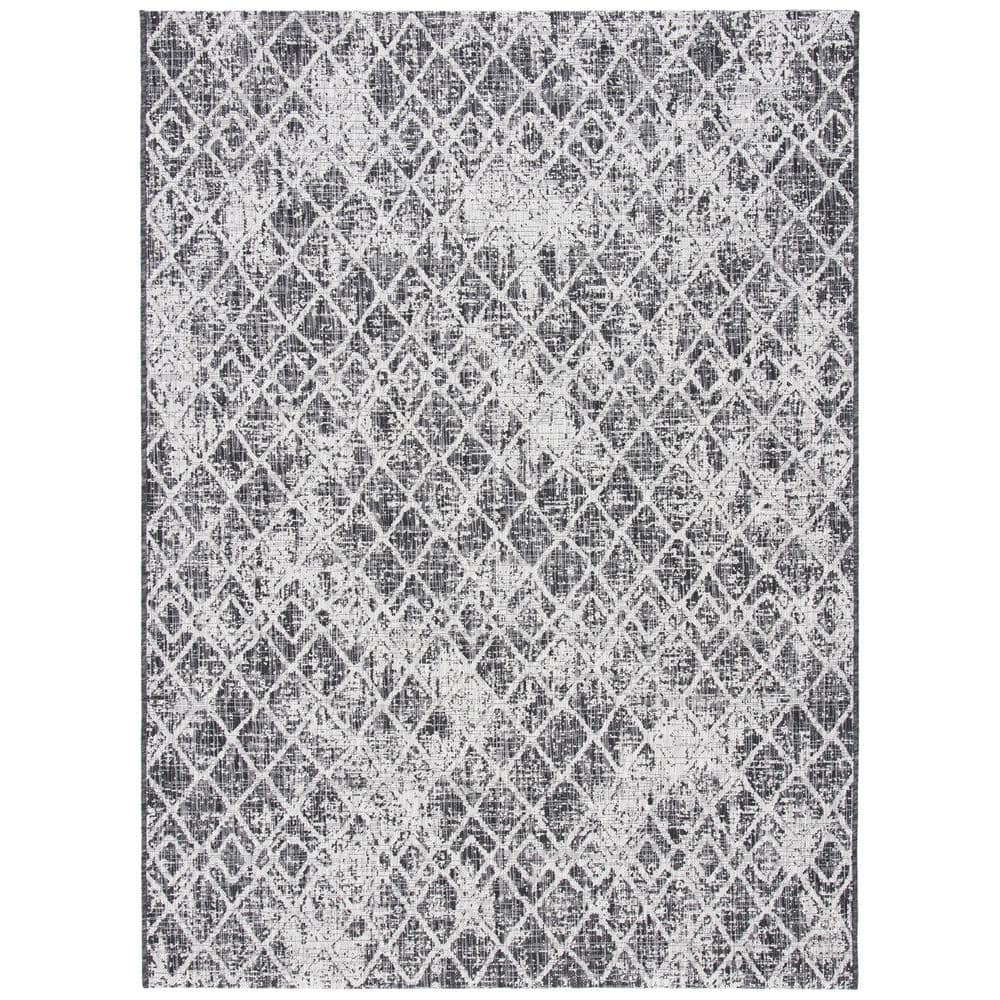 Black and Grey Geometric Indoor/Outdoor Area Rug 9' x 12'