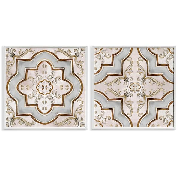 Stupell Industries Moroccan Tile in Neutrals by Irena Orlov 2 Pieces White Framed Abstract Giclee Art Print 12 in. x 12 in.