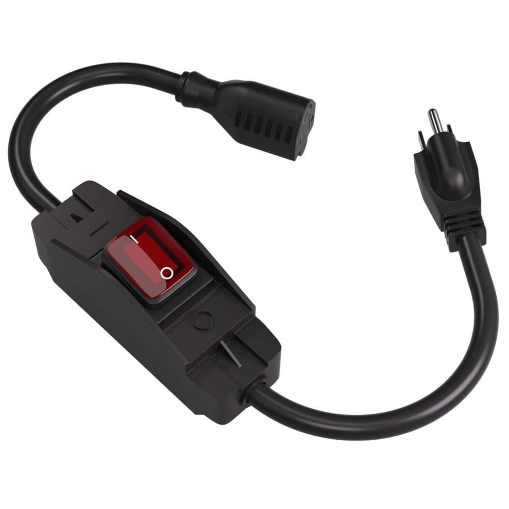 1.5FT Vinyl Heavy Duty Extension Cord with Waterproof Switch, 3-Prong Outdo