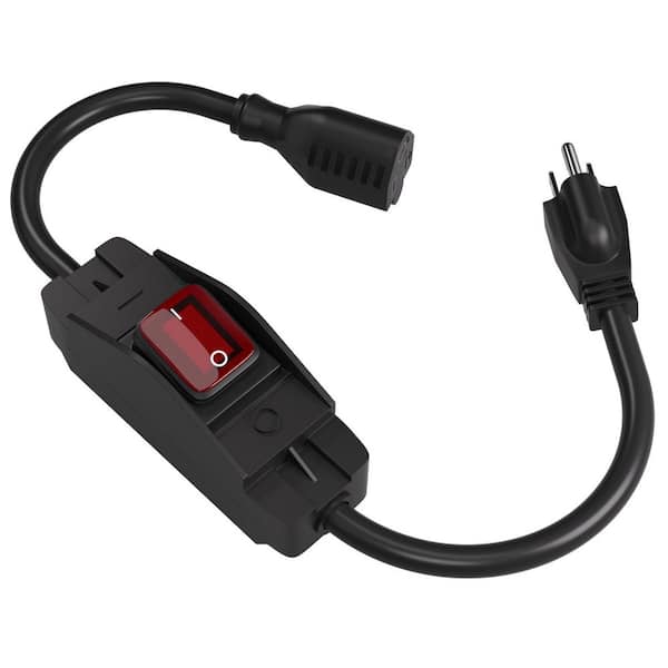 Adrinfly 1.5FT Vinyl Heavy Duty Extension Cord with Waterproof Switch, 3-Prong Outdoor, 1875W, 14/3 SJT, Black