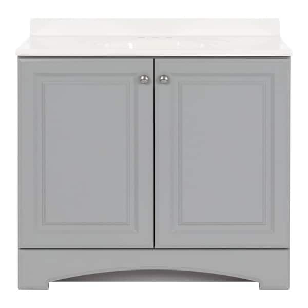 37 in. Single Sink Pearl Gray Bath Vanity with White Cultured Marble Top (Assembled)
