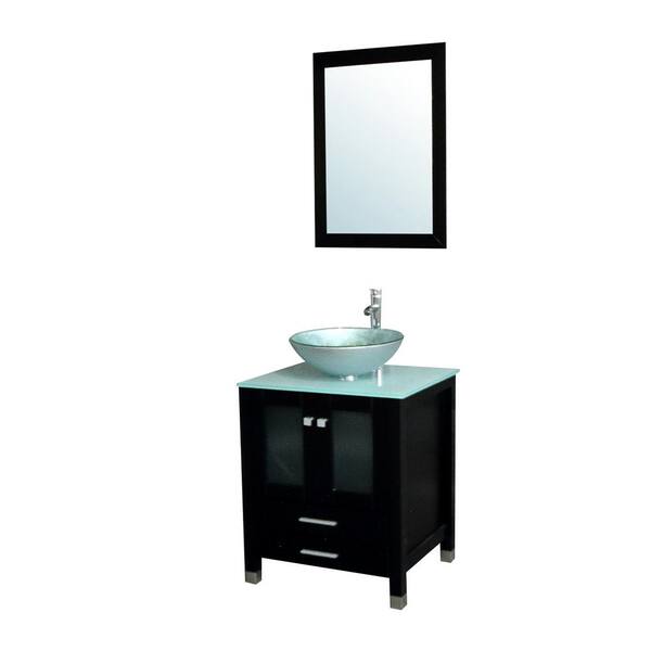 Wonline 24 in. W x 21.7 in. D x 29.5 in. H Single Sink Bath Vanity in Black with Glass Top and Mirror
