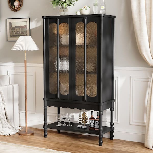 FUFU&GAGA Black 62.8 in. Accent Cabinet Office Storage Cabinet