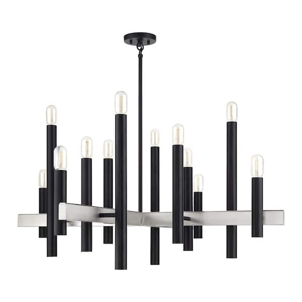 Helsinki 12-Light Black with Brushed Nickel Accents Chandelier