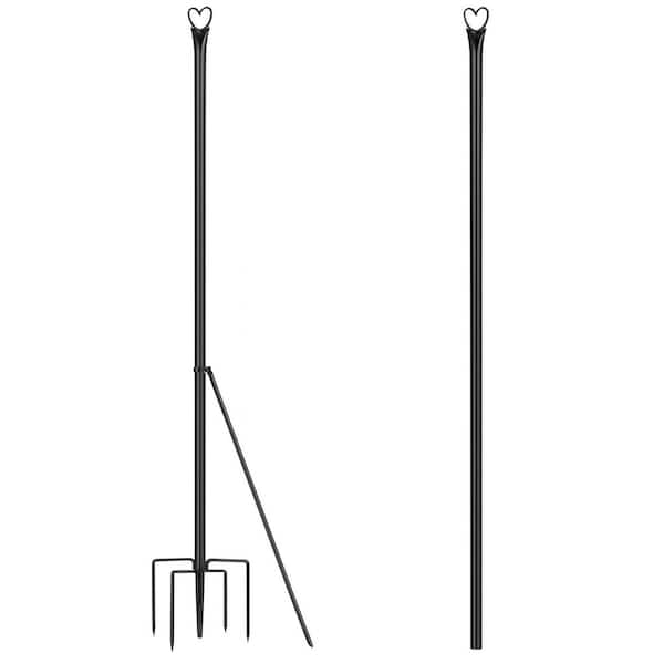 9.8 ft Black Steel Outdoor String Light Poles with 5-Prong Base and Support Rod, Patio Lighting Stand, 2-Pack