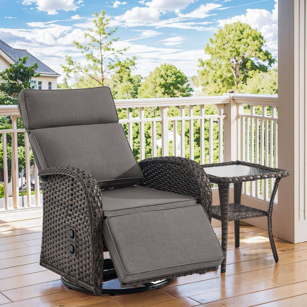 Rotavia Reclining 2-Piece Wicker Outdoor 360° Swivel Recliner with Gray Cushions, Adjustable Backrest, Side Table price history on PriceWatchPro