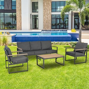 4 Pieces Aluminum Patio Conversation Set with Gray Cushion, Outdoor Furniture Sets Modern Patio Sets Sofa