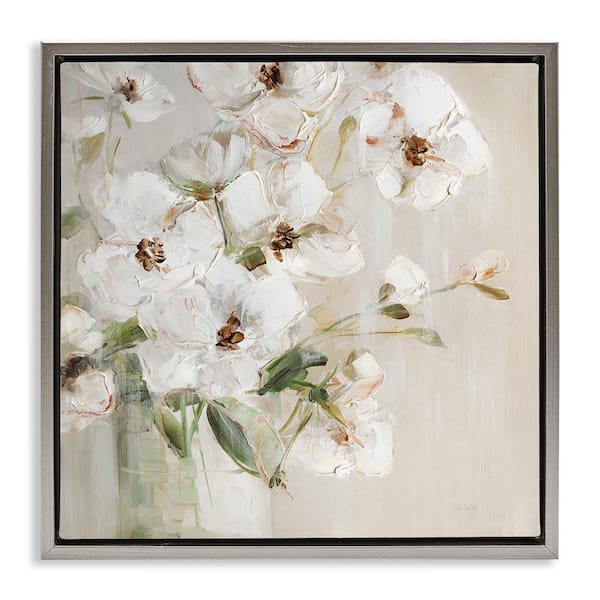 Stupell Industries Simple Blossoms on Beige by Sally Swatland Gray Floater Frame Nature Graphic Art Print 18 in. x 18 in.