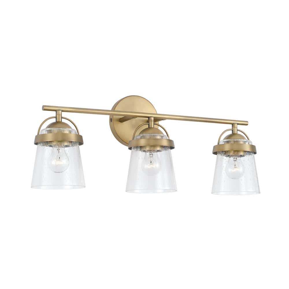 23 in. W x 9.5 in. H 3-Light Vanity Light in Aged Brass with Clear Seeded Glass price history on PriceWatchPro