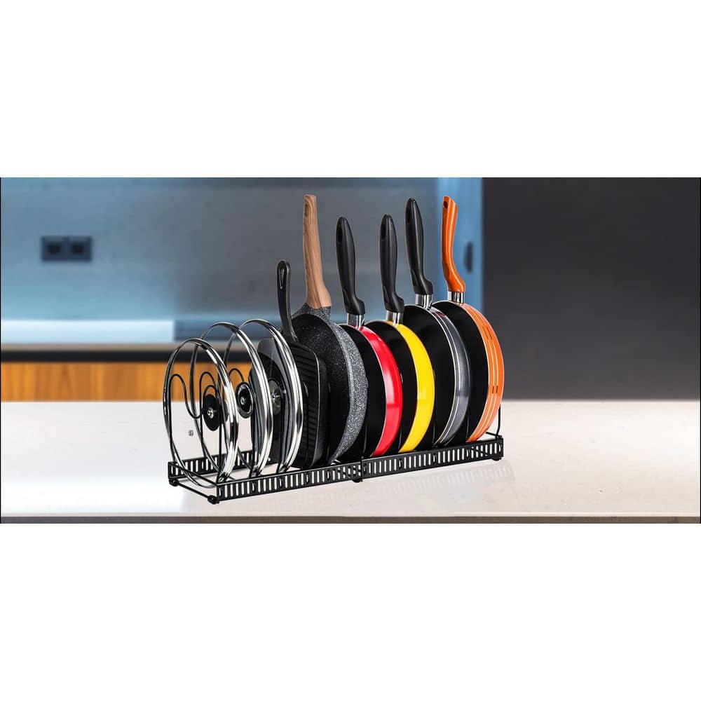 Black Metal Pots and Pans Organizer Rack Drawer Organizer with 10 Adjustable Compartments for Cabinet and Countertop price history on PriceWatchPro