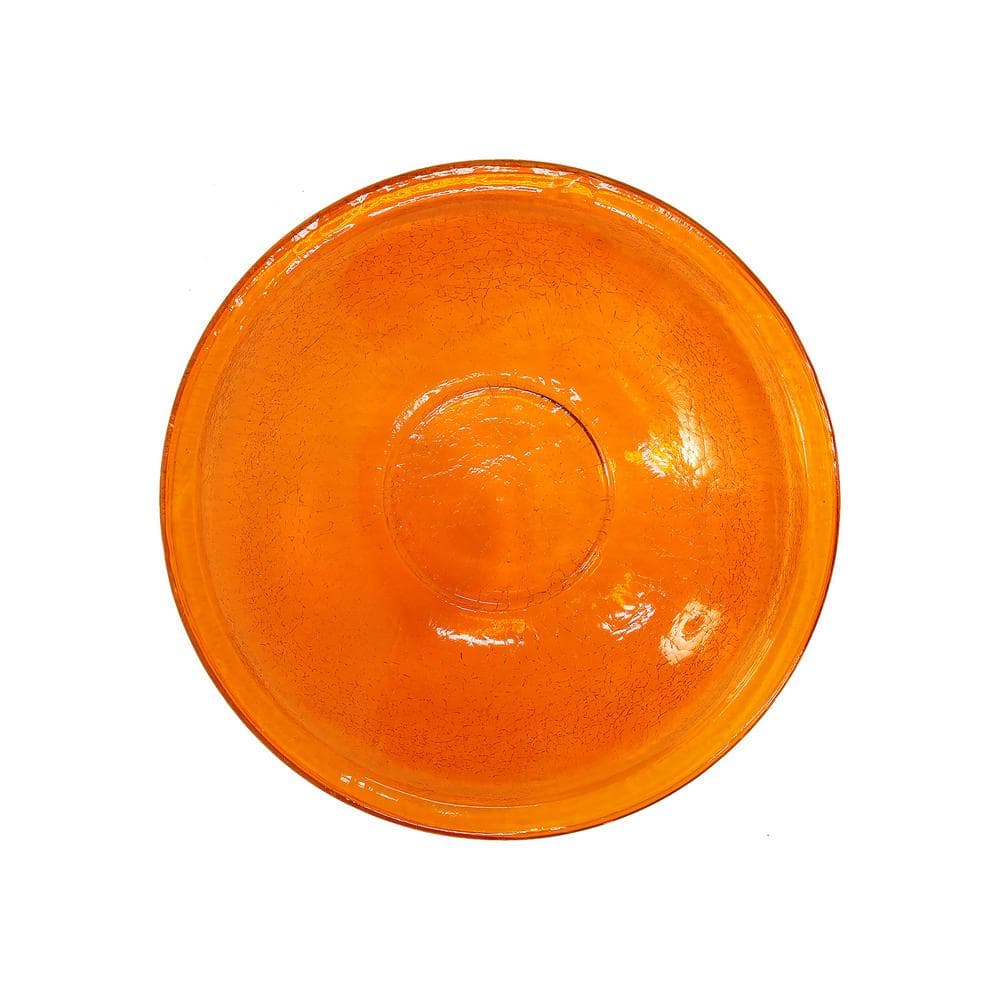 Mandarin Orange Crackle Glass Birdbath Bowl with Stand
