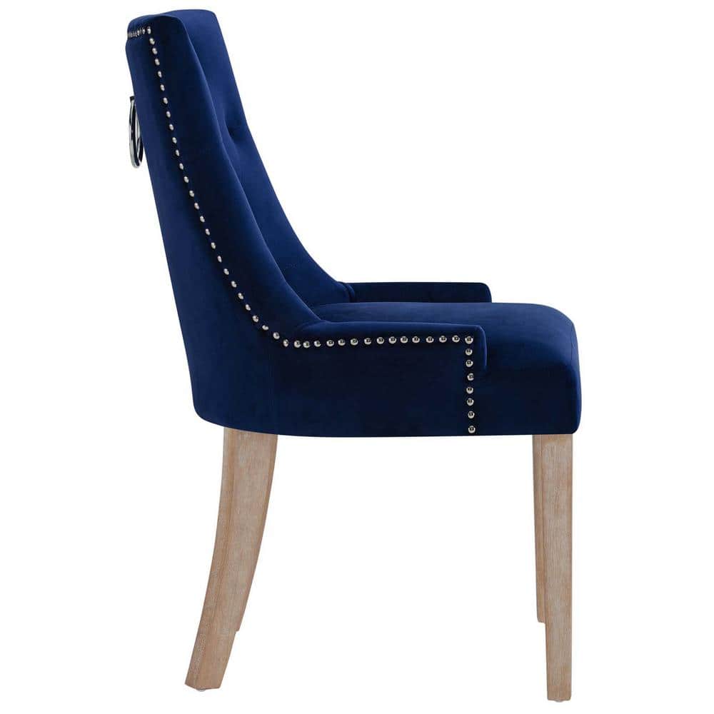 Sapphire Velvet Tufted Parsons Side Chair with Light Wood Legs