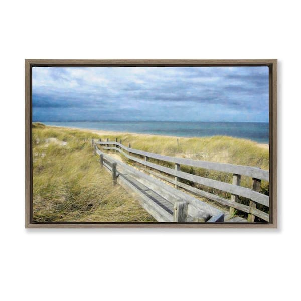 Stupell Industries Sandy Boardwalk View by Graffi*tee Studios Brown Floater Frame Nature Graphic Art Print 17 in. x 25 in.