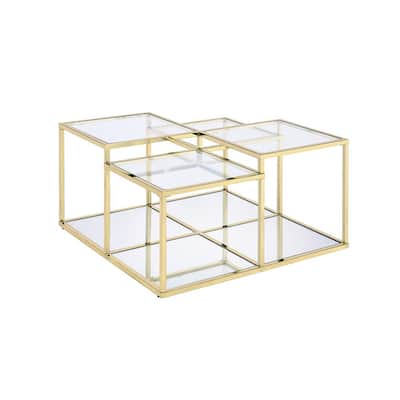 Uchenna 34 in. Clear Glass and Gold Finish Square Glass Coffee Table