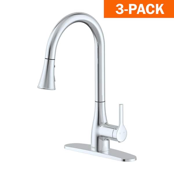 FLOW Classic Series Single-Handle Standard Kitchen Faucet in Chrome (3-Pack)