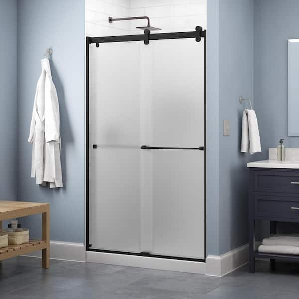 Delta Lyndall Contemporary 43-3/8 to 47-3/8 in. W x 71 in. H Frameless Sliding Shower Door, Matte Black with Frosted Glass