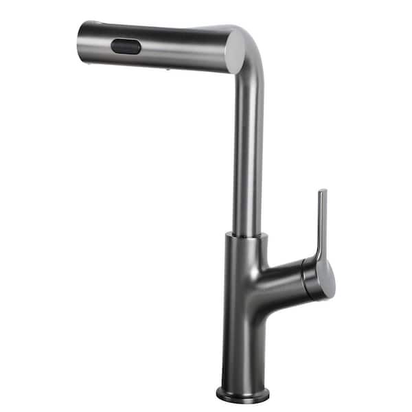 Gunmetal Black 8 in. Single Handle 360° Swivel Waterfall Pull Out Sprayer Kitchen Faucet Deckplate Not Included
