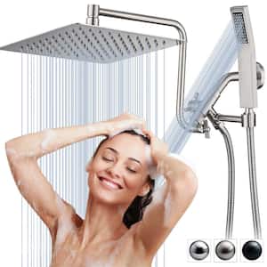 1-Spray Patterns 10 in.Wall Mount All Metal Dual Shower head with Shower Wand And 70" Long Shower Hose in Brushed Nickel