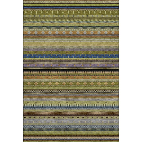 Mayfield Premium Machine Washable Abstract AMF2218 Olive 3 ft. x 4 ft. Area Rug