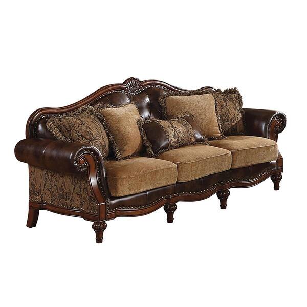 Acme Furniture Dreena 37 In W Rolled Arm Chenille Camelback Straight With 5 Pillows Sofa Brown 05495 Acme Furniture Dreena 37 In W Rolled, Brown Leather Camelback Sofa