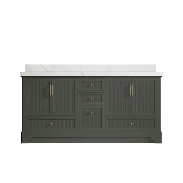 Willow Collections Alys 72 in. W x 22 in. D x 36 in. H Double Sink Bath Vanity in Pewter Green with 2 in. Calcutta Laza Qt. Top