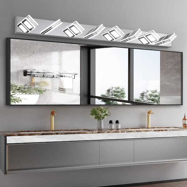 52 in. 8-Light Chrome LED Vanity Light Bar with Dimmable Square Acrylic Shades
