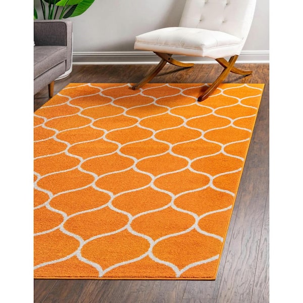Trellis Frieze Rounded Orange 7 ft. x 10 ft. Area Rug