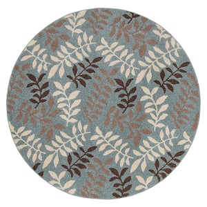 Chester Leafs Blue 5 ft. Round Area Rug