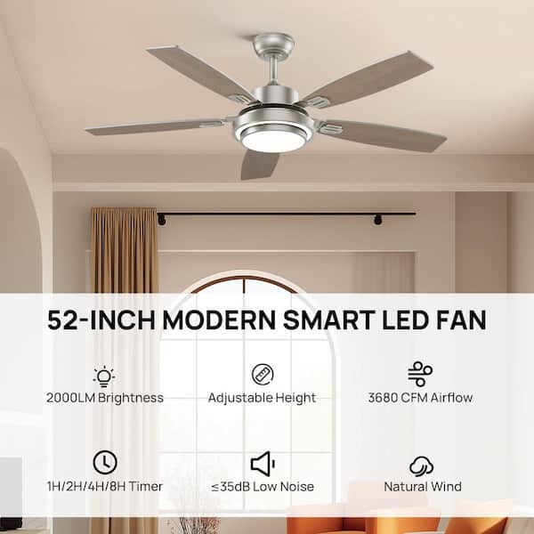 52 in. Indoor Nickel Downrod Mount Ceiling Fan with Integrated LED with Remote Control Included