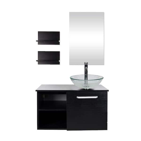 Puluomis 24 in. W x 20 in. D x 32 in. H Single Sink Gray Bath Vanity with Blue Solid Surface Top Sink and Mirror