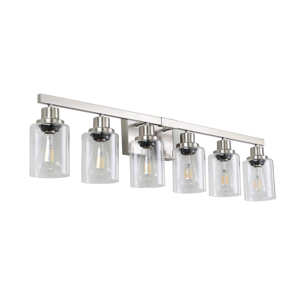 6-Light Chrome Vanity Light with Cylindrical Clear Glass Shades and Iron Frame, E26 Bulbs Not Included price history on PriceWatchPro