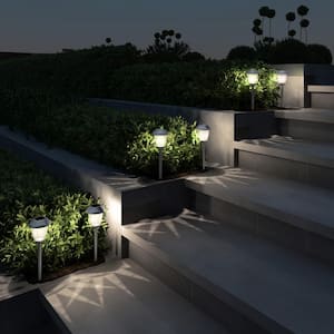 16 in. Tall Gunmetal Outdoor Integrated LED Landscape Stainless Steel Solar Path Light (Set of 8)