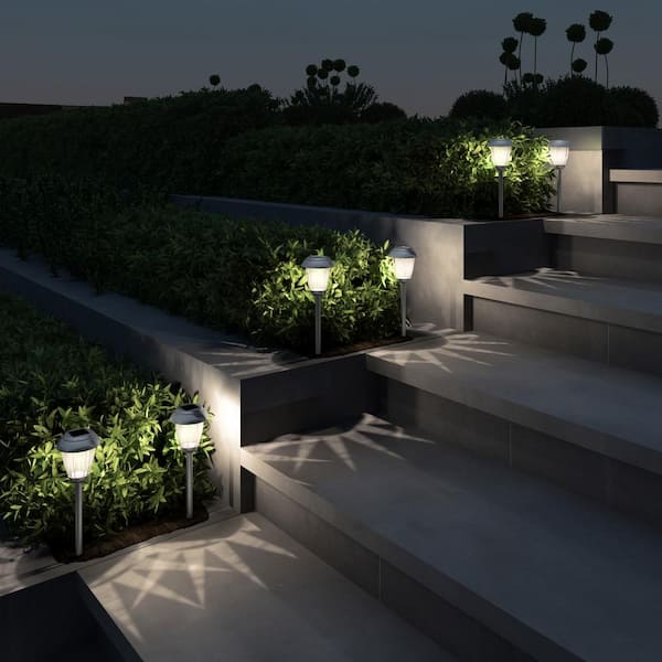 16 in. Tall Gunmetal Outdoor Integrated LED Landscape Stainless Steel Solar Path Light (Set of 8)