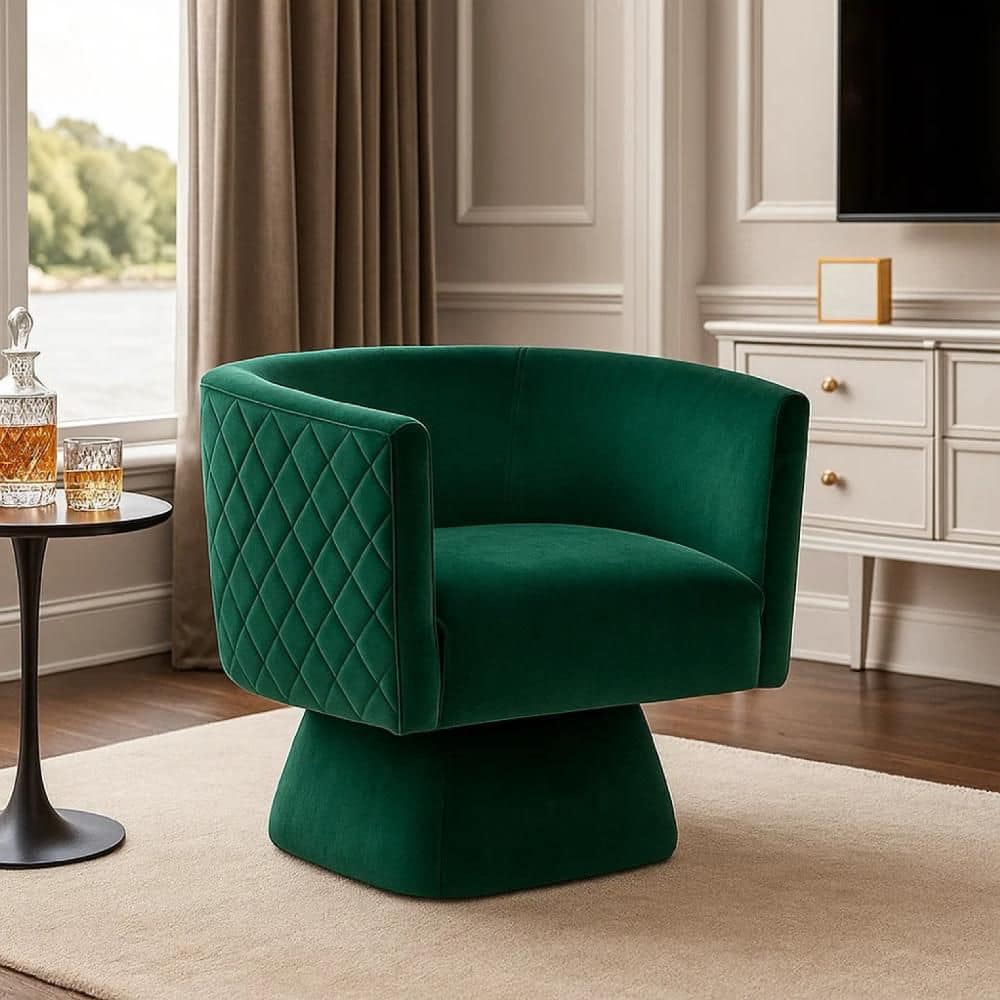 Benjara Cabe Emerald Green Velvet Accent Arm Chair with Diamond