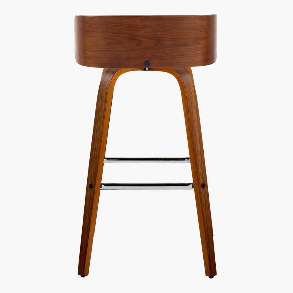 Cream Upholstered Swivel Bar Stool with Wood Backrest