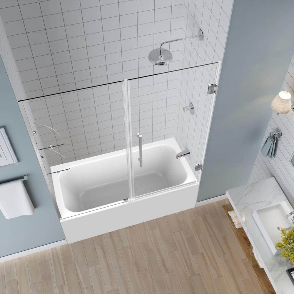 Belmore GS 60" x 60" Frameless Hinged Tub Door with Clear Glass and Stainless Steel Frame