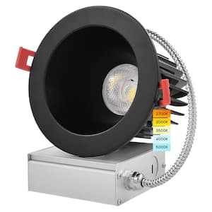 4" LED Recessed Light with J-Box, 18W, 1500 Lumens, 5 Color Selectable, Dimmable, Wet Rated, IC Rated, ETL Listed Black