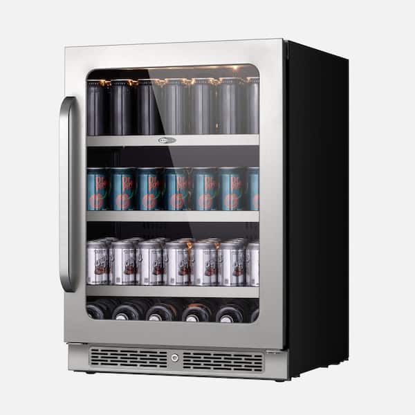 24 in. 5.65 cu. ft. 140 Can Undercounter Beverage Refrigerator in Black Cabinet with Stainless Steel Door