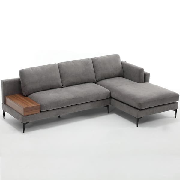 Reversible Sectional Sofa L Shaped, 2-Piece Luxury Dark Grey Linen Living Room Set, Deep Couch