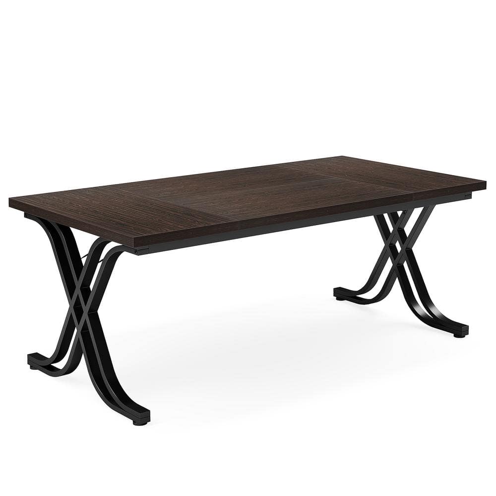 63-Inch Walnut Brown Executive Desk with Metal Frame